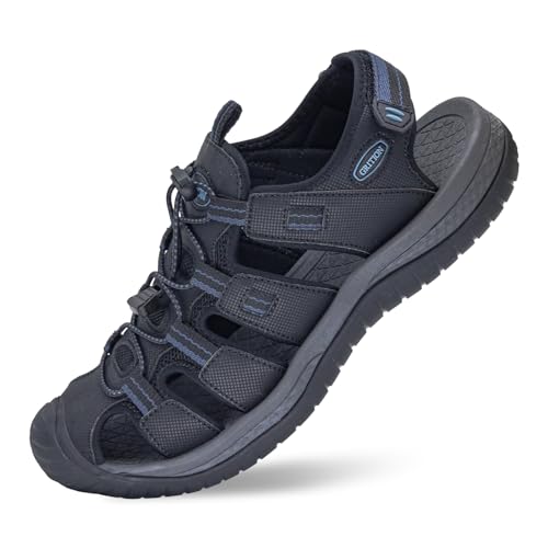 GRITION Herren Wandersandalen Geschlossene Zehe, Wandern Wasser Sandalen Wasserdicht Leichtgewicht, Outdoor-Athletik TrekkingSandalen, Fischer Anti-Rutsch-Sport Strand Sommer 40eu schwarz. von GRITION