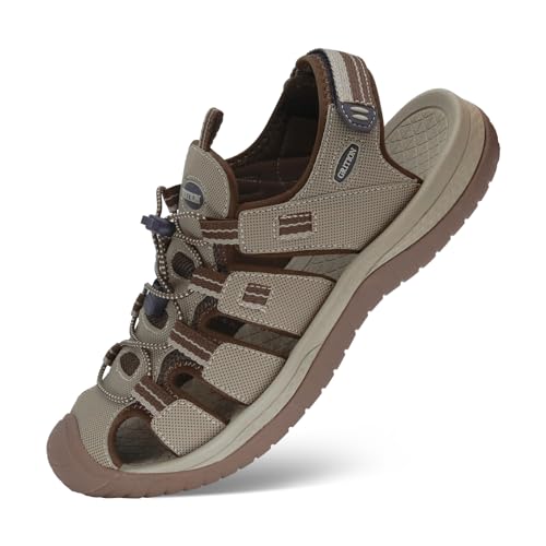 GRITION Herren Wandersandalen Geschlossene Zehe, Wandern Wasser Sandalen Wasserdicht Leichtgewicht, Outdoor-Athletik TrekkingSandalen, Fischer Anti-Rutsch-Sport Strand Sommer 41eu beige. von GRITION