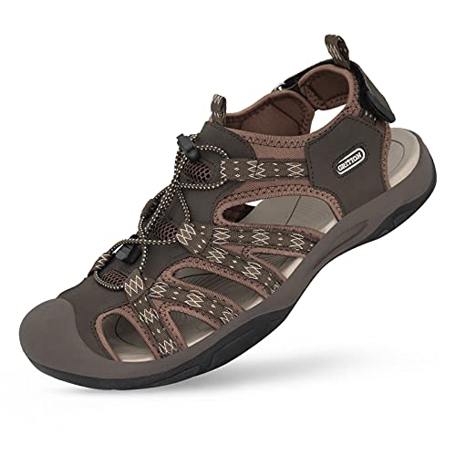 GRITION Herren Trekkingsandalen Geschlossene Zehe, Wasserdichte Wandersandalen für Athletic&Outdoor Leichte Sommer-Strand-Sandale,Frabe:Braun,Size 41 von GRITION