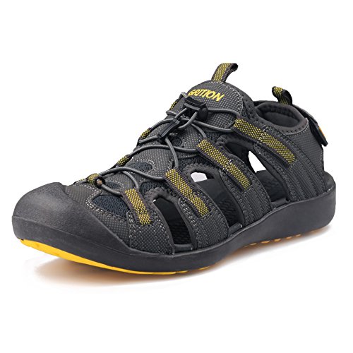 GRITION Trekkingsandalen Herren Wandern Sandalen Größe Outdoor Sport Wandersandalen Schnell Trocken Toecap Sommer Strand Schuhe MEHRWEG (41 EU, Gelb/Grau) von GRITION