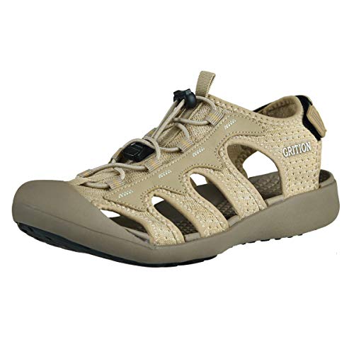 GRITION Trekkingsandalen Damen Geschlossene Sandalen,Wandersandalen Wasserfest Komfort Atmungsaktiv Outdoor Summer Flat Strand Adjustable Verschleißfest Sportsandalen 36EU/Beige von GRITION