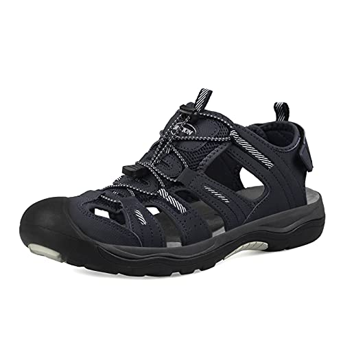 GRITION Outdoor Sandalen Herren, Verstellbaren Trekkingsandalen Herren Wandersandalen Geschlossene Zehe zum Sommer Sport Strand Blau 42EU von GRITION