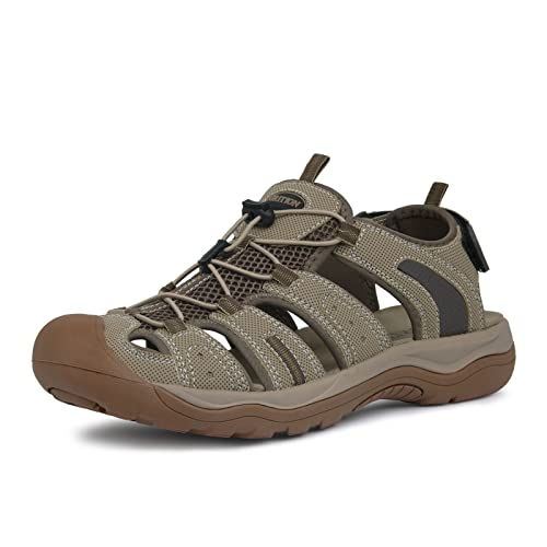 GRITION Outdoor Sandalen Herren, Verstellbaren Trekkingsandalen Herren Wandersandalen Geschlossene Zehe zum Sommer Sport Strand Beige 40EU MEHRWEG von GRITION