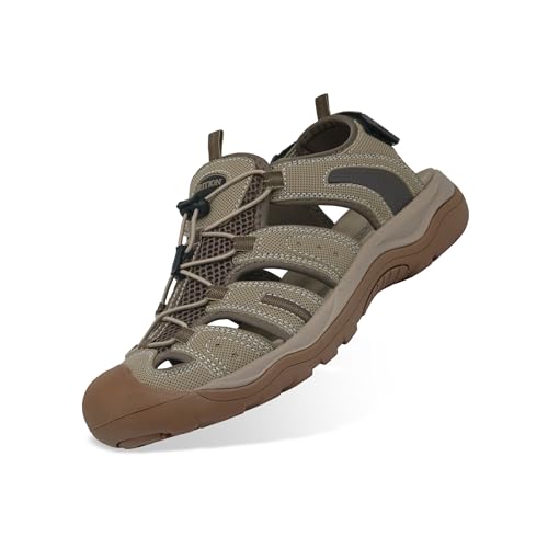 GRITION Outdoor Sandalen Herren, Verstellbaren Trekkingsandalen Herren Wandersandalen Geschlossene Zehe zum Sommer Sport Strand Beige 45EU MEHRWEG von GRITION