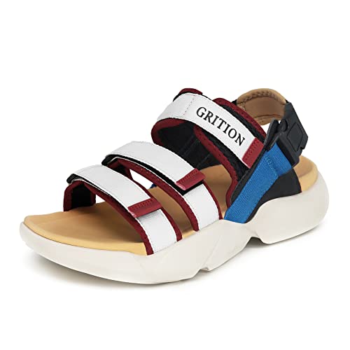 GRITION Sandalen Herren Sommer, Outdoor Sportlich Sandalen Herren, Lässige Wandersandalen Dicke Sohle, Offener Zehenpartie, Stilvoll Kontrastfarbenes, Strand, MEHRWEG Weiß 45EU von GRITION