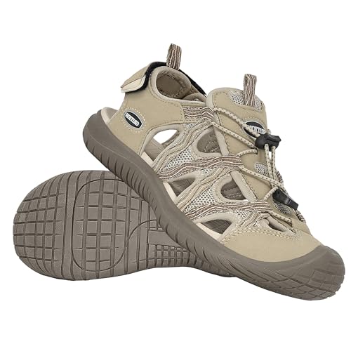 GRITION Trekking Sandalen Damen Wandersandalen,Wasserfest Komfort sommer sandalen für damen,Atmungsaktive Geschlossene Zehe Outdoor sportsandalen 41EU/Beige von GRITION