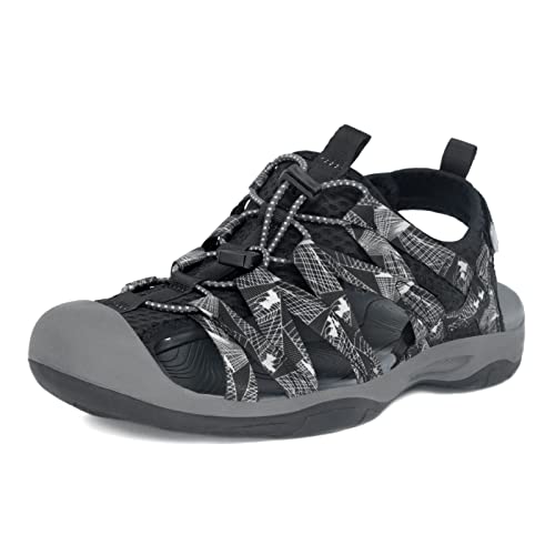 GRITION Trekking-Sandalen für Herren, Wanderschuhe für Fischer, verstellbare, leichte, geschlossene Sportsandalen, für Strand, Wandern, Outdoor, Wasser, Sport, Black 41 von GRITION