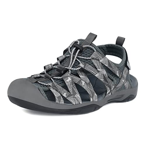 GRITION Trekking-Sandalen für Herren, Wanderschuhe für Fischer, verstellbare, leichte, geschlossene Sportsandalen, für Strand, Wandern, Outdoor, Wasser, Sport, Gray 40 von GRITION