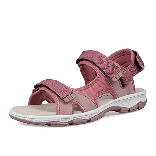 GRITION Trekkingsandalen Damen Sommer, Verstellbar Flach Wandersandalen Bequeme Outdoor Sandalen Frauen Offene Zehe Sandale Sportsandalen Leicht Strand Rosa MEHRWEG (40EU) von GRITION