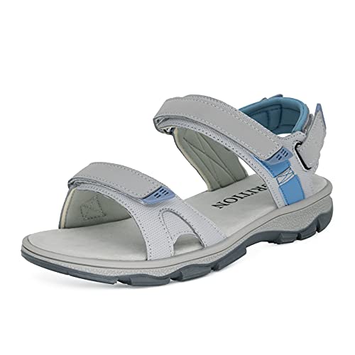 GRITION Trekkingsandalen Damen Wandersandalen,Regulierbaren Verschleißfest Strandschuhe, Leicht Flat Offener Zeh Quick Drying Bequeme Atmungsaktiv Stilvolle Sportliche Sandale blauGrau 37eu von GRITION