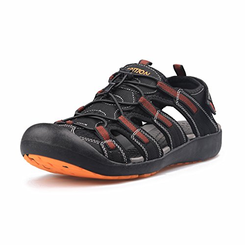 GRITION Trekkingsandalen Herren Wandern Sandalen Größe Outdoor Sport Wandersandalen Schnell Trocken Toecap Sommer Strand Schuhe MEHRWEG (46, Orange) von GRITION