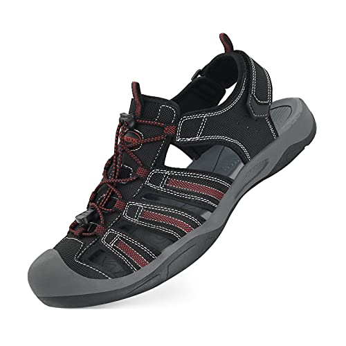 GRITION Trekkingsandalen Herren Wandern Sandalen Größe Outdoor Sport Wandersandalen Schnell Trocken Toecap Sommer Strand Schuhe MEHRWEG 41EU Schwarz rot von GRITION