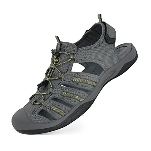 GRITION Trekkingsandalen Herren Wandern Sandalen Größe Outdoor Sport Wandersandalen Schnell Trocken Toecap Sommer Strand Schuhe MEHRWEG 42EU Grau Gelb von GRITION