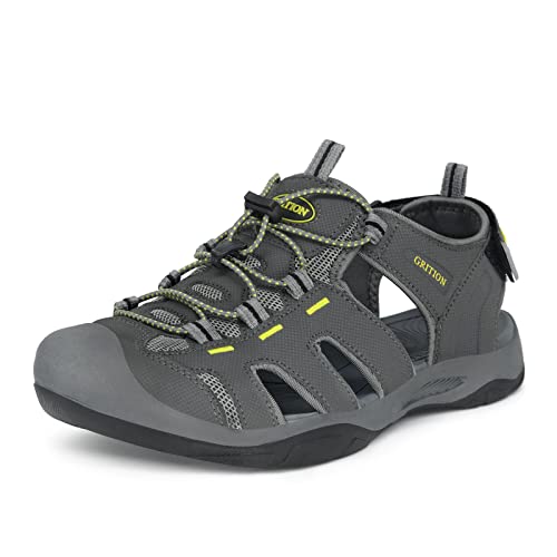 GRITION Trekkingsandalen Outdoor Herren Leicht, Outdoor Wandersandalen Atmungsaktive, Geschlossene Toe Sandalen Herren, Waschbares Obermaterial， MEHRWEG Grau 41EU von GRITION