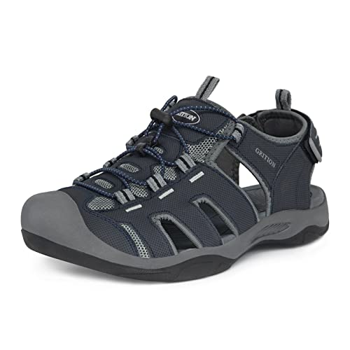 GRITION Trekkingsandalen Outdoor Herren Leicht, Outdoor Wandersandalen Atmungsaktive, Geschlossene Toe Sandalen Herren, Waschbares Obermaterial， MEHRWEG Navy Blau 43EU von GRITION