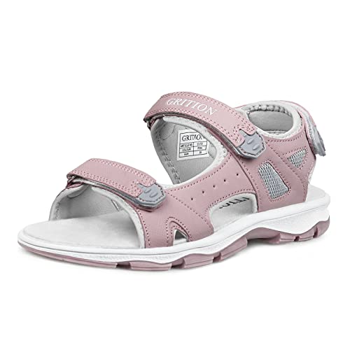 GRITION Wandersandalen für Damen, weiche Sohlen, flache Strandschuhe, verstellbare Sportsandalen, bequem, leicht, offener Zeh, für Trekking, Wasser, Laufen, Sommer, Outdoor，Pink 37 von GRITION