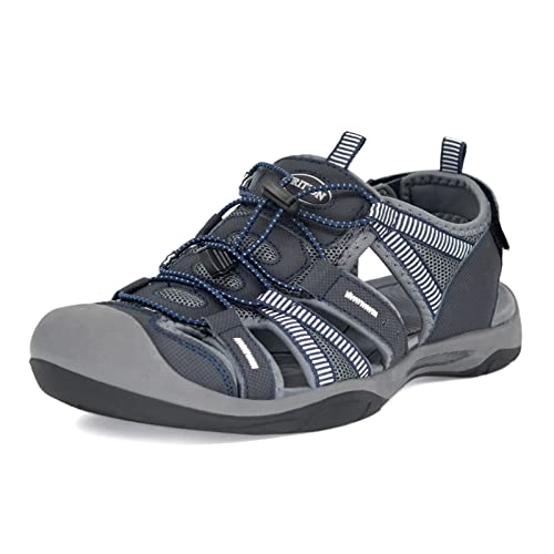 GRITION Wandersandalen für Herren mit geschlossener Zehenpartie, Fischer-Sommer-Walking-Sandale, leicht, verstellbar, für Strand, Trekking, Outdoor, Wasser, Sport, Grey 45 von GRITION