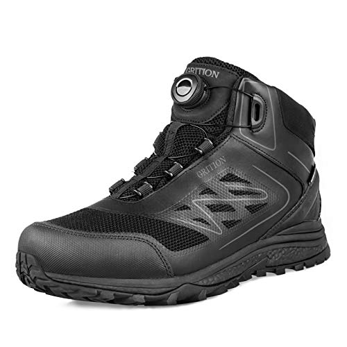 GRITION Wanderschuhe Herren Wasserdicht Mid Trekking Wanderstiefel Leichte Flache Wandern Trail Stiefel Bequeme Motorrad Schuhe Outdoor Outdoorschuhe Winter Schwarz MEHRWEG (44 EU) von GRITION