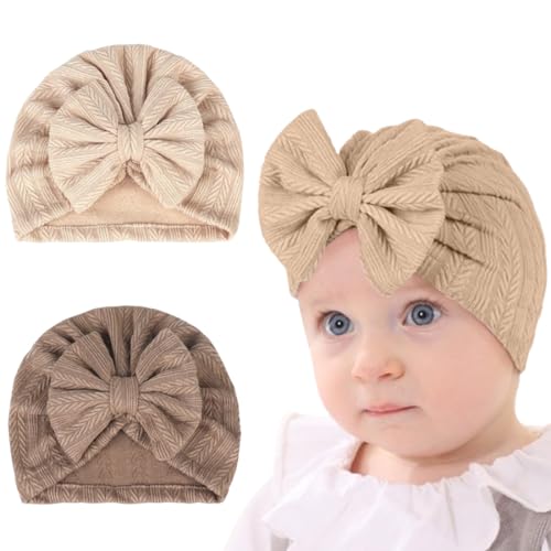 GRK 2er-Pack Baby-Bandana-Mützen, Mädchen-Mützen, Beanie-Schleife, Baby-Mützen, Neugeborene, weiche, einfarbige Bandana-Mützen von GRKB