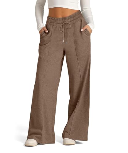 GRMLRPT Damen Hosen Jogginghose für Damen Lang Sporthose Lockere Tunnelzug Baggy Weites Bein Hosen Freizeithose Sweatpants Mit Taschen(Braun,XXL) von GRMLRPT