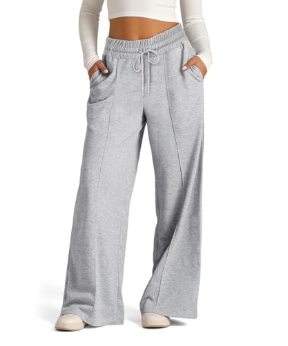 GRMLRPT Damen Hosen Jogginghose für Damen Lang Sporthose Lockere Tunnelzug Baggy Weites Bein Hosen Freizeithose Sweatpants Mit Taschen(Hellgrau,S) von GRMLRPT