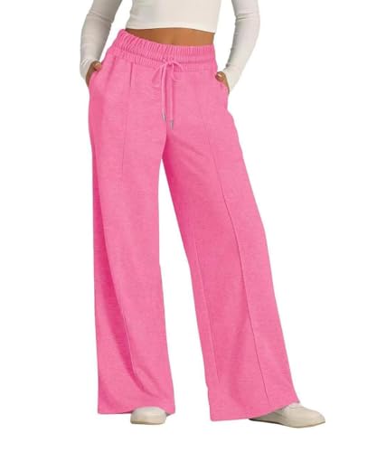 GRMLRPT Damen Hosen Jogginghose für Damen Lang Sporthose Lockere Tunnelzug Baggy Weites Bein Hosen Freizeithose Sweatpants Mit Taschen(Rosa,XXL) von GRMLRPT