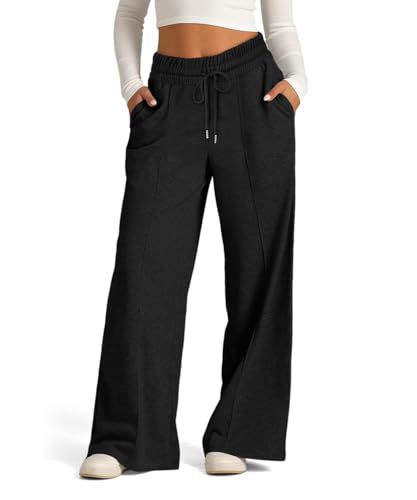 GRMLRPT Damen Hosen Jogginghose für Damen Lang Sporthose Lockere Tunnelzug Baggy Weites Bein Hosen Freizeithose Sweatpants Mit Taschen(Schwarz,M) von GRMLRPT