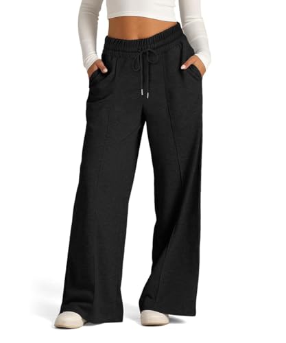 GRMLRPT Damen Hosen Jogginghose für Damen Lang Sporthose Lockere Tunnelzug Baggy Weites Bein Hosen Freizeithose Sweatpants Mit Taschen(Schwarz,XXL) von GRMLRPT
