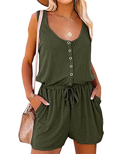 GRMLRPT Damen Jumpsuit Elegant Ärmellos U-Ausschnitt Overall Sommer Lose Hosenanzug Kurz Playsuit Romper Sommer Strand Beachwear(Grün,XL) von GRMLRPT