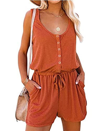 GRMLRPT Damen Jumpsuit Elegant Ärmellos U-Ausschnitt Overall Sommer Lose Hosenanzug Kurz Playsuit Romper Sommer Strand Beachwear(Orange,XL) von GRMLRPT