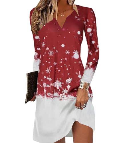 GRMLRPT Damen Langarm V-Ausschnitt Kleid Bohemian Blumen Sommerkleider MiniKleid Blumendruck Lose Tunika Freizeitkleid MiniKleid(Style-B,XL) von GRMLRPT