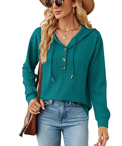 GRMLRPT Hoodie Damen Kapuzenpullover Knopfleiste Tops Casual Kaputzenpullis Frauen Essentials Hoodie Langarmshirt Damen (Grün,L) von GRMLRPT