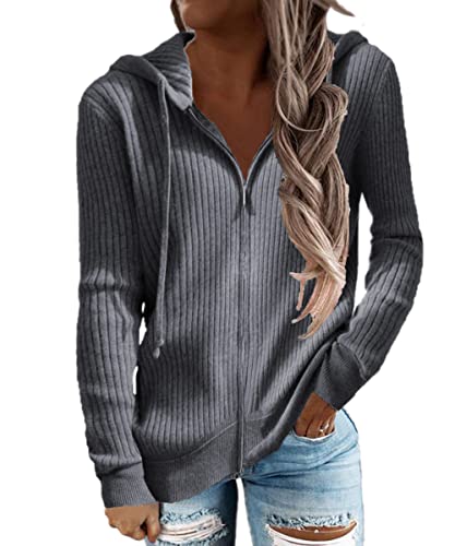GRMLRPT Kapuzenpullover Damen Hoodie mit Durchgägigem Reißverschluss Kapuzenjacke Pullover Sweatshirt Casual Sport Langarm Tops Mädchen(Grau,S) von GRMLRPT
