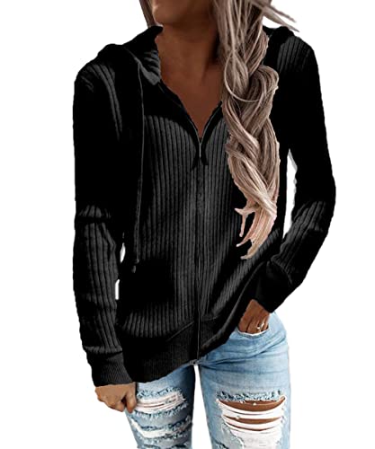 GRMLRPT Kapuzenpullover Damen Hoodie mit Durchgägigem Reißverschluss Kapuzenjacke Pullover Sweatshirt Casual Sport Langarm Tops Mädchen(Schwarz,L) von GRMLRPT