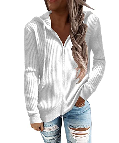 GRMLRPT Kapuzenpullover Damen Hoodie mit Durchgägigem Reißverschluss Kapuzenjacke Pullover Sweatshirt Casual Sport Langarm Tops Mädchen(Weiß,L) von GRMLRPT