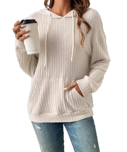 GRMLRPT Kapuzenpullover Damen Sweatjacke Sweatshirt Kapuzenjacke Kapuzenpulli Kapuze Langarm Hoodie Casual Sport Langarm Tops Mädchen(Beige,L) von GRMLRPT
