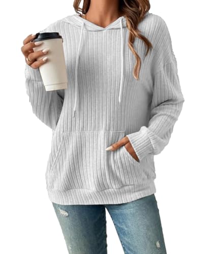 GRMLRPT Kapuzenpullover Damen Sweatjacke Sweatshirt Kapuzenjacke Kapuzenpulli Kapuze Langarm Hoodie Casual Sport Langarm Tops Mädchen(Gris,M) von GRMLRPT