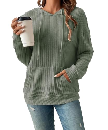 GRMLRPT Kapuzenpullover Damen Sweatjacke Sweatshirt Kapuzenjacke Kapuzenpulli Kapuze Langarm Hoodie Casual Sport Langarm Tops Mädchen(Grün,XL) von GRMLRPT