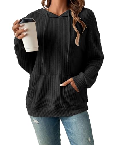 GRMLRPT Kapuzenpullover Damen Sweatjacke Sweatshirt Kapuzenjacke Kapuzenpulli Kapuze Langarm Hoodie Casual Sport Langarm Tops Mädchen(Schwarz,XXL) von GRMLRPT