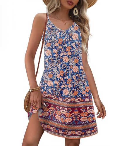 GRMLRPT Leichtes Sommerkleid Damen Kurze Boho Trägerkleid mit Paisley Muster Ärmelloses A-Linie Kleider mit Taschen Strandkleidung für Urlaub und Freizeit(Violett,M) von GRMLRPT