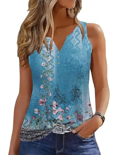 GRMLRPT Tank Top Damen Sommer Bluse Ärmellose T-Shirt Oberteile Sommermode V-Ausschnitt Shirt Blusen Basic Tops(Blau,M) von GRMLRPT