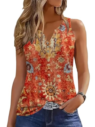 GRMLRPT Tank Top Damen Sommer Bluse Ärmellose T-Shirt Oberteile Sommermode V-Ausschnitt Shirt Blusen Basic Tops(Orange,M) von GRMLRPT