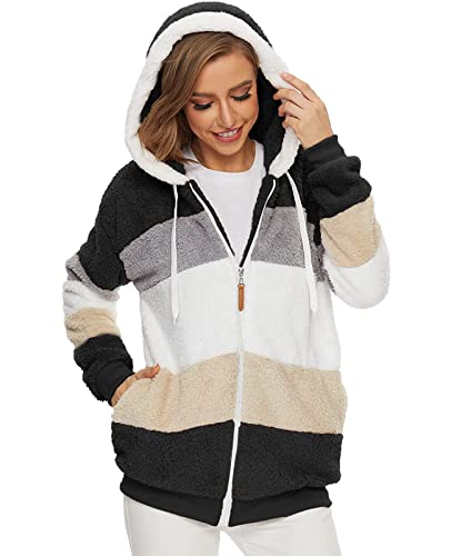 GRMLRPT Teddy Fleecejacke mit Kapuze Plüschjacke Damen Kapuzenjacke Fellmantel Fleece Jacke mit Reißverschluss Lässige Jacken Mantel Wintermantel Oberteile mit Taschen(XL,Schwarz) von GRMLRPT