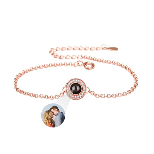 GROBTE 925 Sterling Silber Benutzerdefinierte Foto Armband Personalisierte Foto Projektion Armband Runde Anhänger Mit Bild Im Inneren Für Frauen von GROBTE