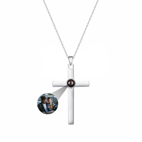 GROBTE Benutzerdefinierte Kreuz Projektion Halskette Foto Projektion Anhänger Silber Halskette Personalisierte Foto Ich Liebe Dich in 100 Sprachen Memorial Schmuck Geschenk Für Männer Frauen von GROBTE