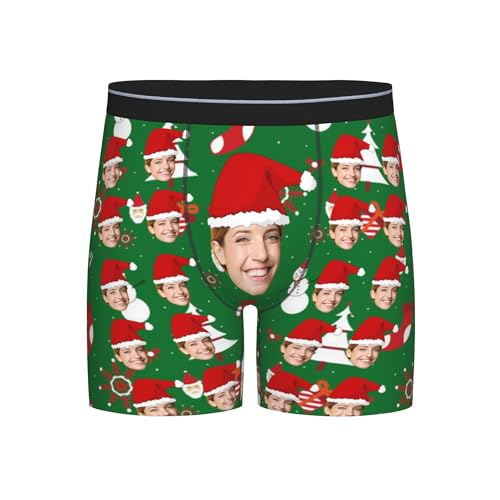 GROBTE Custom Christmas Boxershorts Mit Gesicht Foto, Personalisierte Bild Unterwäsche Customized Funny Boxers Neuheit Geschenke Für Ehemann Vater von GROBTE