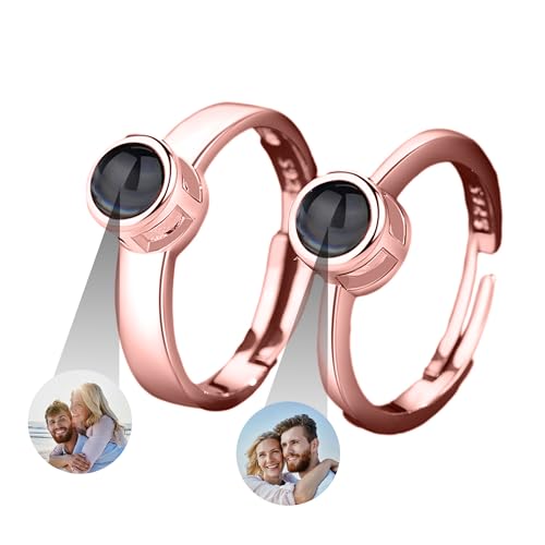 GROBTE Personalisierte Foto Projektion Ring 2PCS Paar Ring Benutzerdefinierte Foto Offen Einstellbar Ringe Geschenk Für Frauen Männer Freund Freundin von GROBTE