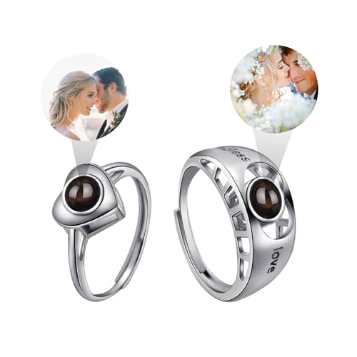 GROBTE Personalisierte Fotoringe 925 Silber Ich Liebe Dich 100 Sprachen Einstellbar Ring Angepasstes Geschenk Für Paar Mann Frau von GROBTE