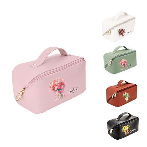 Personalisierte Geburt Blume Makeup Tasche Benutzerdefinierte Name Weit Offene Kosmetiktasche Reise Kulturtasche Geschenk Für Frauen Braut Freund Mutter Frau von GROBTE