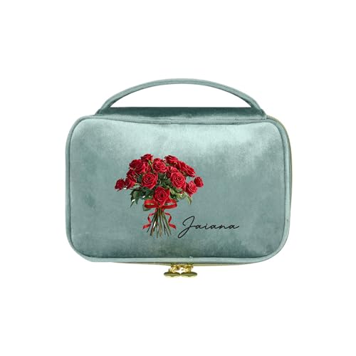 Personalisierte Name Kosmetiktasche Mit Geburt Blume, Benutzerdefinierte Reise Kosmetiktaschen Floral Makeup Tasche Pinsel Fall Geschenk Für Frauen von GROBTE